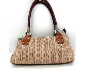 Fossil Multi Color Stripe Woven Handbag Shoulder Bag Tote Purse Boho